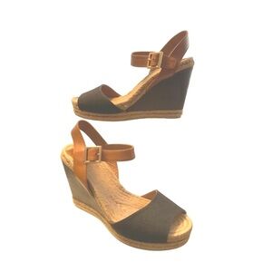 Tori Burch  Luxurt brand Brown & Black Wedge Espadrille Sandals With Adjustable